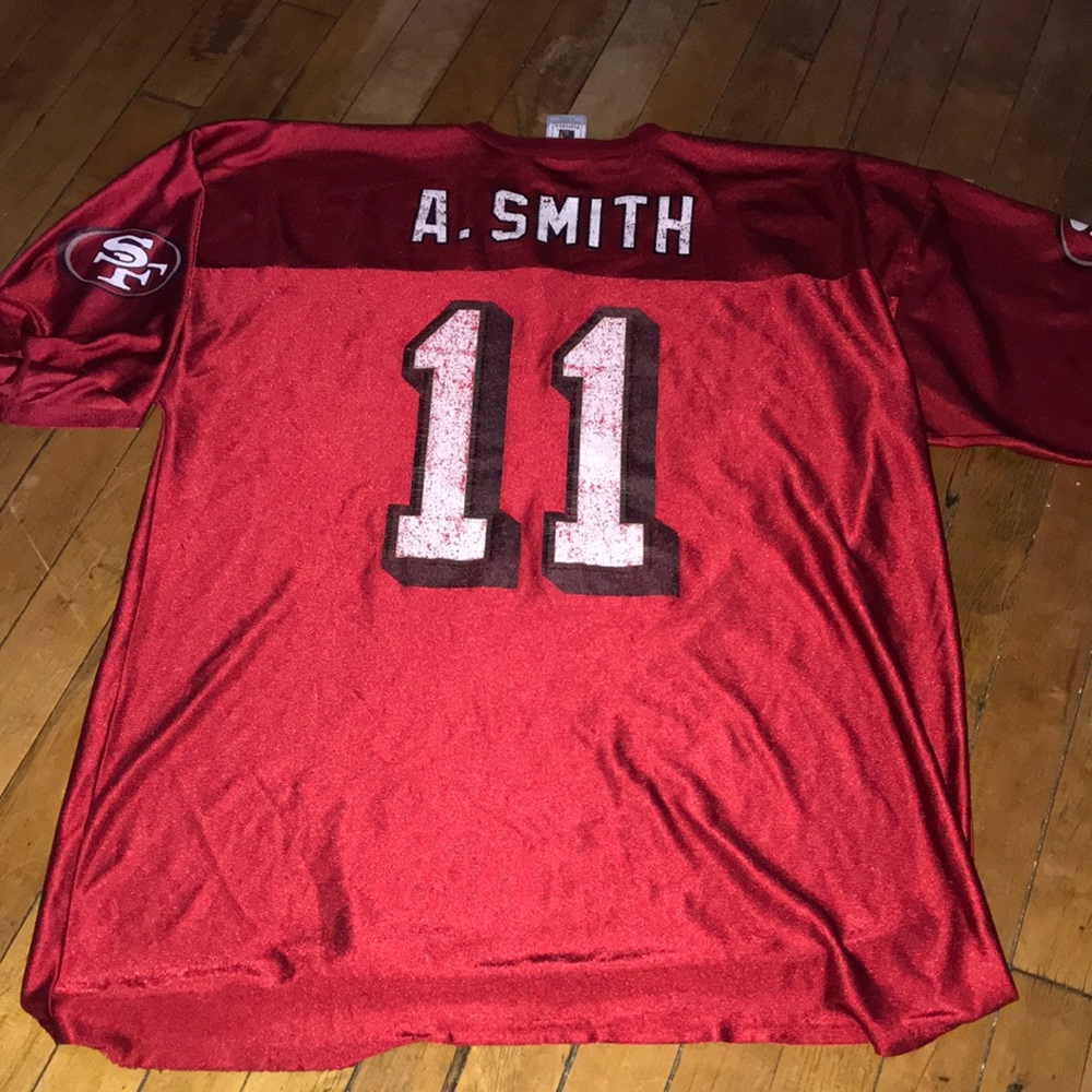 San Francisco 49ers A. Smith #11 Red Player Jersey with Distressed Numbers